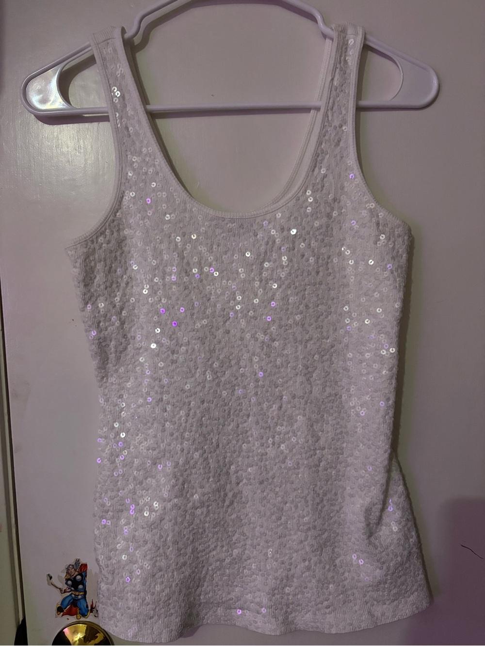 Express White Sequin Scoop Tank